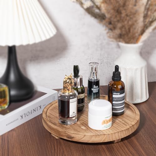Round Decorative Tray Wood Bathroom Counter Organizer Farmhouse Kitchen Decor / Brown / Set of 10