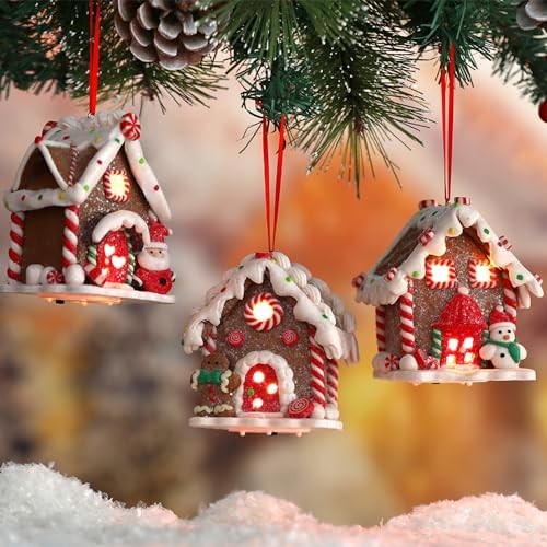 3 Pcs Gingerbread House Ornaments for Christmas Tree Decorations