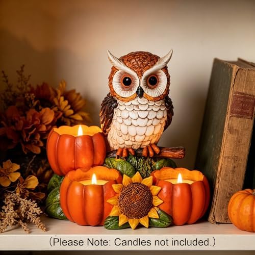 Fall Owl Candle Holder with 3 Pumpkin Tealight Holders