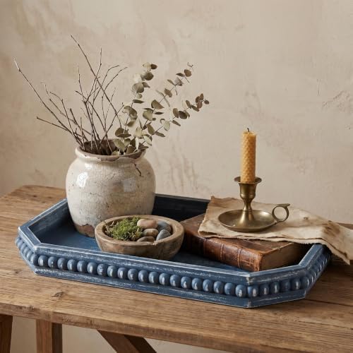 Hrastany Blue Wood Deocrative Tray, Coffee Table Tray for Centerpiece