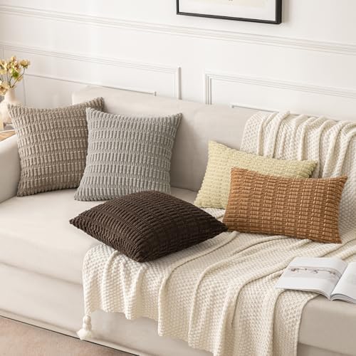 MIULEE Corduroy Decorative Throw Pillow Covers 18x18 Brown Pack of 2