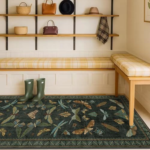 Dark Green 2'6"x10' Long Runner Rugs for Hallway - Boho Wide Washable Non Slip Indoor Entryway Rug, Low Pile Vintage