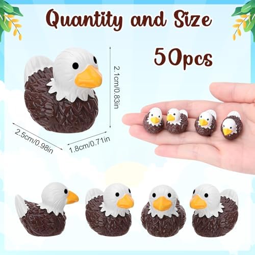 50 Pcs Bald Eagle Ducks Toy Figures, Mini Eagle Resin Ducks Bulk