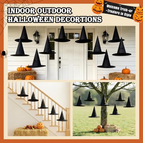 6 Pcs Halloween Witch Hat Black Witch Hats Hanging Decor for Yard Porch