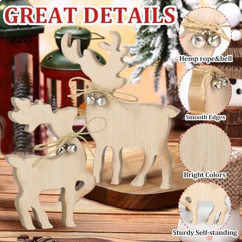 COCHIE Cute Christmas Tiered Tray Decor Indoor, Wooden Reindeer Christmas Tabletop Decorations and Xmas Tree Centerpiece, Reindeer Sign Standing Elk Decor for Home Party Decorations (Brown)