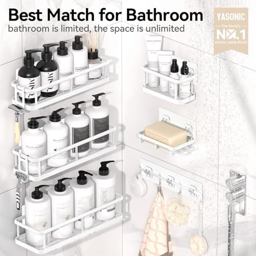 YASONIC Shower Caddy Adhesive, Rustproof Shower Organizer with Soap Holder, Large Capacity Shower Shelves for Inside