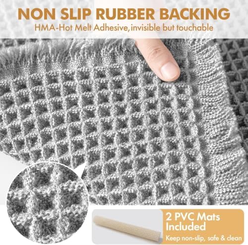 MIULEE Set of 2 Waffle Bathroom Rugs Boho Bath Mat Light Grey 24x36 Inch