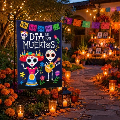 Dia De Los Muertos Decorations - Mexican Sugar Skull Garden Flag