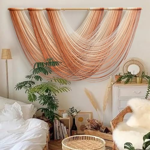 Macrame Wall Hanging Orange Boho Fiber Art Large Decor 57"W*31"L