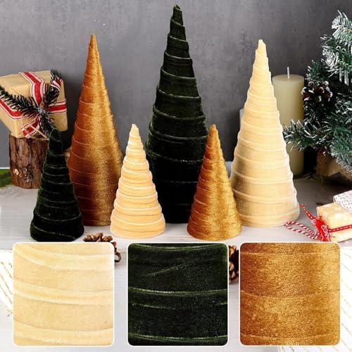 6 Pcs 12" 10" 6" Christmas Cone Tree Decorations Christmas Neutral Velvet Table Centerpieces Decor Flocked Farmhouse Tiered Tray Ornament Xmas Tree for Home Entryway Tabletop Centerpiece Decor