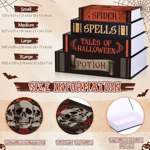 Sabary Set of 4 Decorative Books Boxes Faux Books Stacked for Coffee Tables Modern Home Bookshelves DIY Crafts Decor (Skull Style)