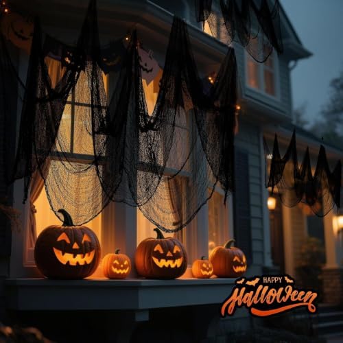 5Pcs Halloween Creepy Cloth 30×80inch, Scary Halloween Fabric Gauze, Black Creepy Cloth for Yard, Doorway, Haunted House Party