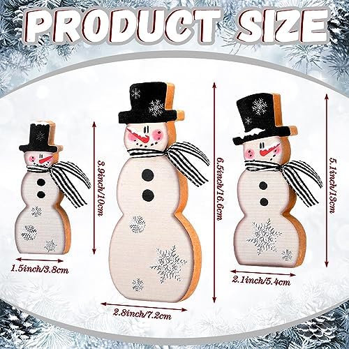 Suzile 3 Pcs Winter Table Decorations Wooden Centerpiece Block Signs Tiered Tray Desktop Figurine for Indoor Fireplace Mantel Home Decor Holiday Xmas(Black,Snowman)