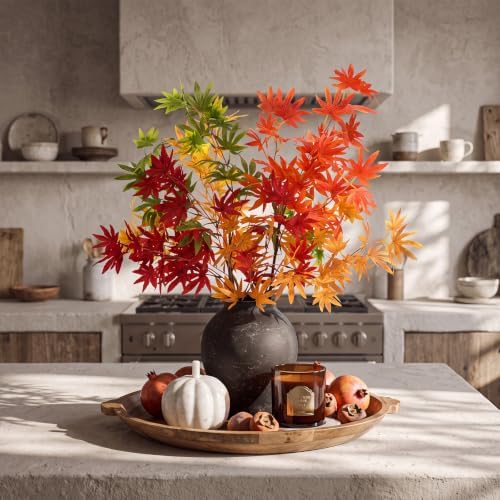 Suncalla 5 Pcs 31" Fall Artificial Japanese Maple Stem, Green Orange