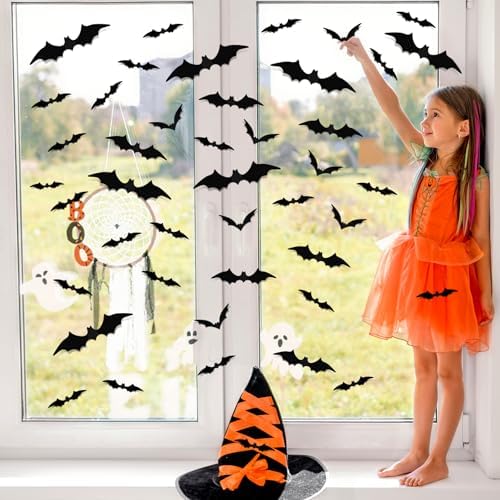 NEBURORA 36 Pcs Halloween Bats Wall Decor Realistic 3D Scary Bat Sticker