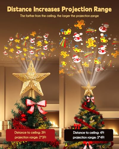 Christmas Star Tree Topper Lighted with 6 Rotating Projection Patterns