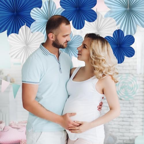 Royal Blue Party Decortaions Blue White Paper Flower Fans for 16th Boy Birthday Baby Shower Man Father Party 8Pcs