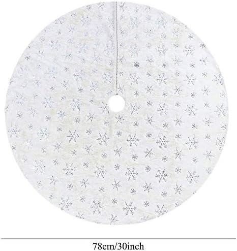 Christmas Tree Skirt 30 inches White Faux Fur Silver Snowflake Sequin Embroidered Luxury Tree Skirt Xmas Decoration