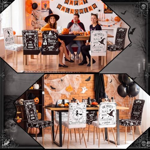 Moukeren 6 Pcs Halloween Black and White Dining Chair Covers