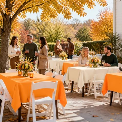 misaya 12 Packs Disposable Plastic Fall Table Cloth Beige and Orange