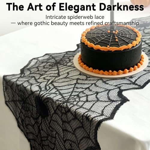 5-in-1 Halloween Decorations Kit, Black Lace Spiderweb Tablecloth, Bats Set
