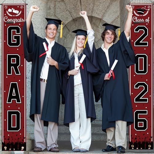 OHOME Graduation Decorations 2026 2027- Maroon Congrats Grad Porch Banner for Graduation Party Decorations - Class of 2026 - Party Favors Supplies Backdrop Yard Signs Decor