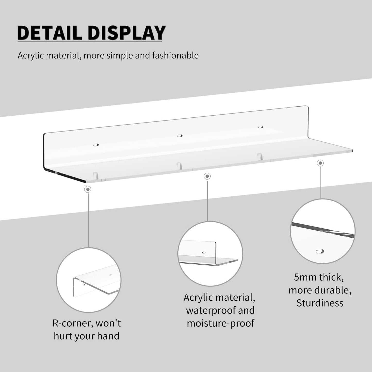 Sezanrpt Acrylic Wall Shelves 36 24 12 Inches, Clear Floating Shelf for Wall, Wall Mounted Display Shelves for Plants