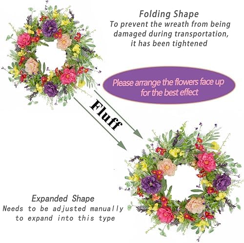 WreathDream Artificial Spring Summer Wreath Peony Wreaths for Front Door with Olive Leaf,Eucalyptus Leaf,Daisy,Lavender for Indoor Outdoor Wall Festival Home Farmhouse Wedding Decor
