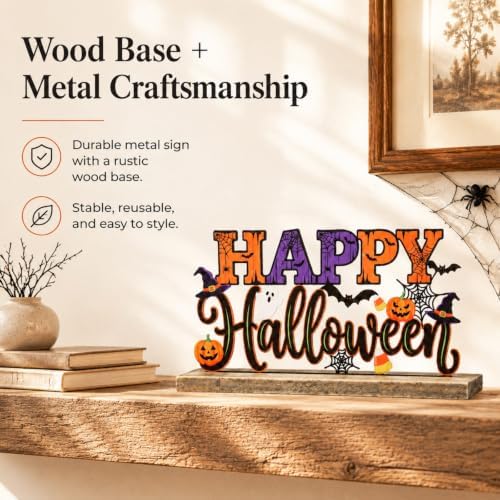 Metal Happy Halloween Sign Table Mantel Shelf Desk Home Decor