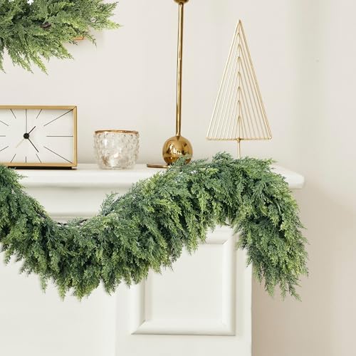 Sggvecsy 6Ft Christmas Cedar Garland Real Touch Artificial Pine Cypress Realistic Greenery Garland for Table Wall Mantle Indoor Fireplace Home Holiday Winter Xmas Decoration (2 Pack)