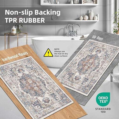 Washable Kitchen Rug Set of 3: Boho Non-slip Soft Stove Sink Mat Light Weight Stain Resistant Carpet for Dog Bowl Area