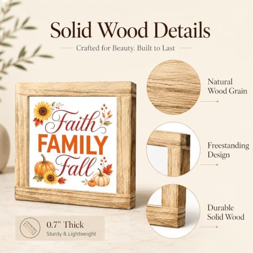 Fall Wood Sign, Faith Family Fall Pumpkin Sunflower Tabletop Decor