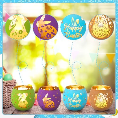 Jingmore 6 Pcs Glass Votive Holders, Easter, Multicolor