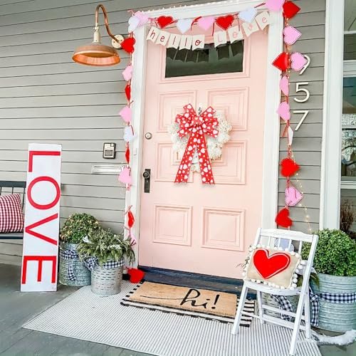 TONIFUL Valentine Tree Topper Bow with Heart Red Valentines Burlap Wreath Bow for Front Door Home Decor Wedding Anniversary Proposal Party Decor(11" x 20"