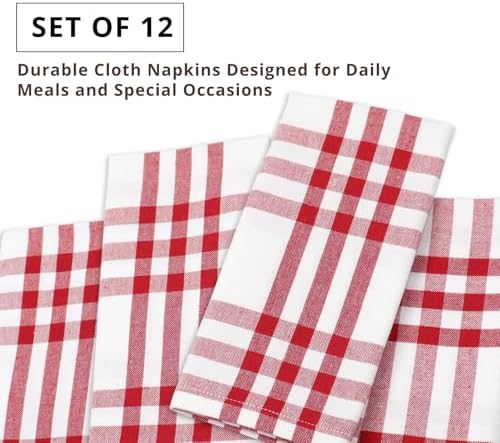 PurpleEssences Plaid Napkins 18x18 Homestead Plaid - Red & White