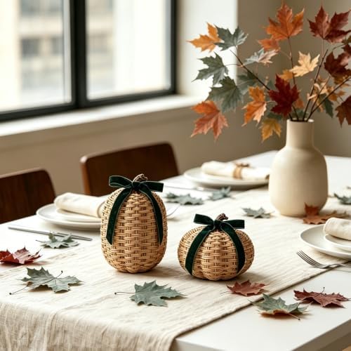DN DECONATION Fall Pumpkin Decor, Fake Rattan Pumpkin Decorations for Home