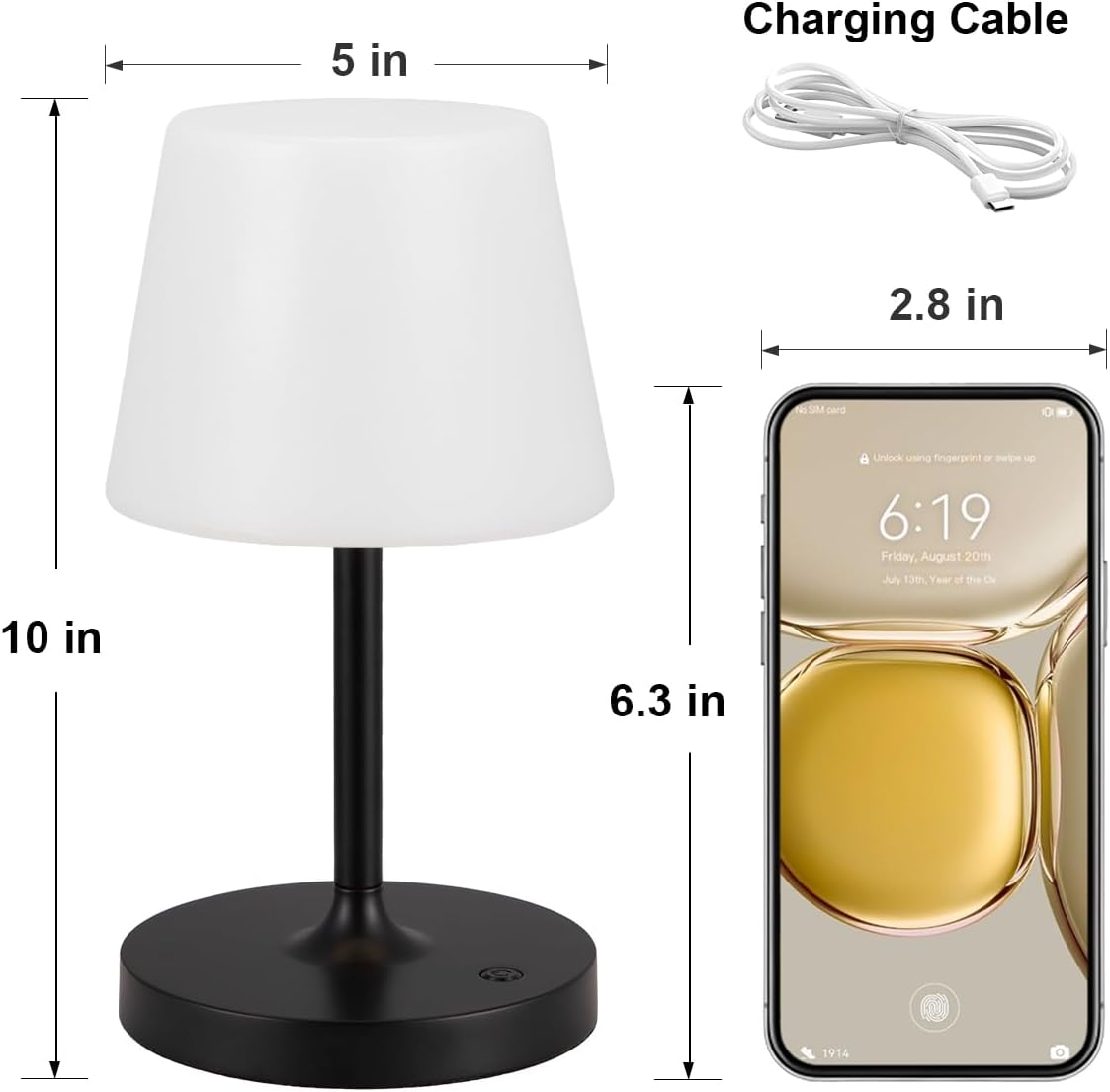 Shower Lamp IP54 Waterproof, Cordless Rechargeable Table Lamp, Outdoor Use | 4000mAh Battery Operated, Dimmable Touch