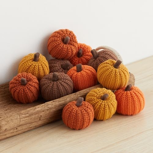 Mini Knit Pumpkins, Orange, Set of 12 (Mini Orange Set 12)