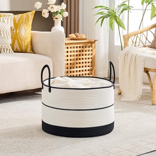 KAKAMAY Large Blanket Basket with Handles, Storage Basket for Living Room