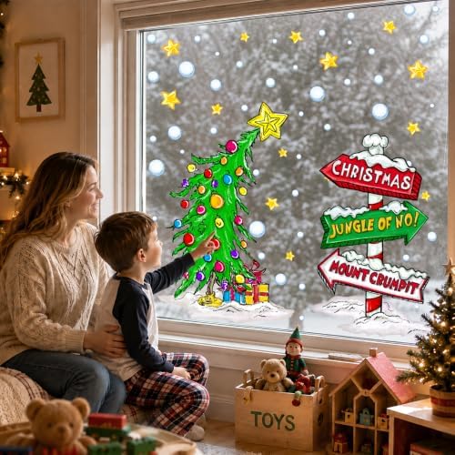 34.2"x17" Christmas Window Clings Curved Xmas Tree Arrow Yard Sign Decals