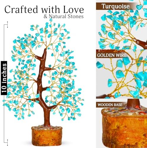 YATSKIA Turquoise Crystal Bonsai Tree Sculpture, Handmade 7 Chakra Healing Pendant Necklaces, Home Decor, Tabletop