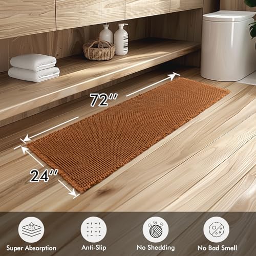 MIULEE Set of 2 Waffle Bathroom Runner Rugs Caramel 2'x6'(24"x72")