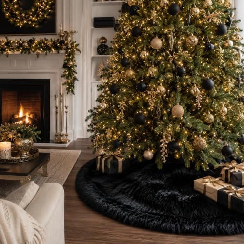 AOGU 36 Inch Black Christmas Tree Skirt, Faux Fur Halloween Tree Skirt