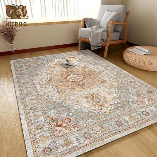 Washable Area Rug 6' x 9' Vintage Traditional Persian Mat - Foldable Distressed Non-Slip Machine Washable Carpet for