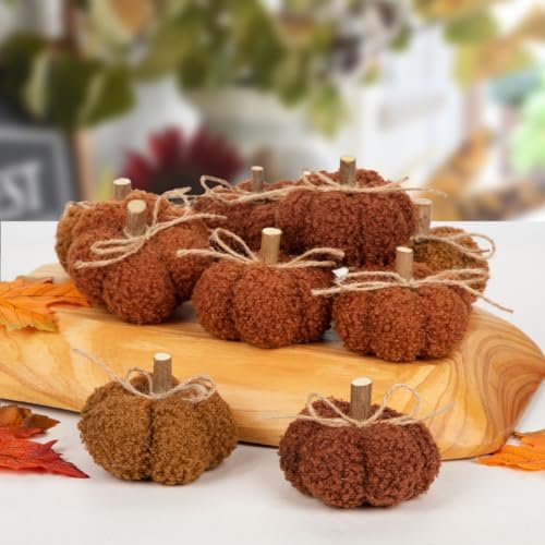 9 Pcs Fall Pumpkins Decorations for Home, Artificial Mini Fabric Pumpkins