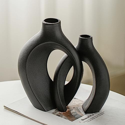 Snuggle Hollow Modern Ceramic Vase / Large Matte Black / Set of 2