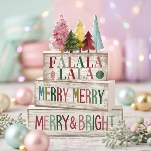 Moucuny 4 Pcs Christmas Table Decorations FA La La Wooden Christmas Tree