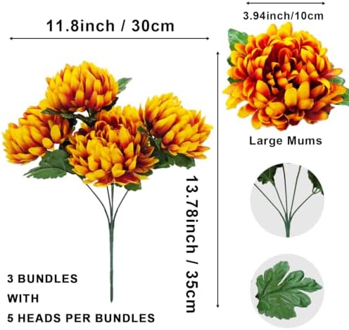 Large Artificial Mums for Outdoors Fall Flowers Silk Chrysanthemum