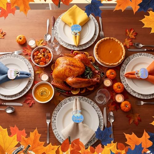 WILLBOND 12 Pcs Fall Thanksgiving Pumpkin Napkin Rings, Blue White