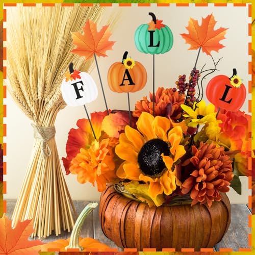 6 Pcs 12'' Fall Outdoor Decor Garden Stakes Fall Pumpkin Scarecrow Maple Leaves Metal Yard Sign Yard Stakes Outdoor Autumn Thanksgiving Decorations for Planter Lawn Patio Walkway Porch